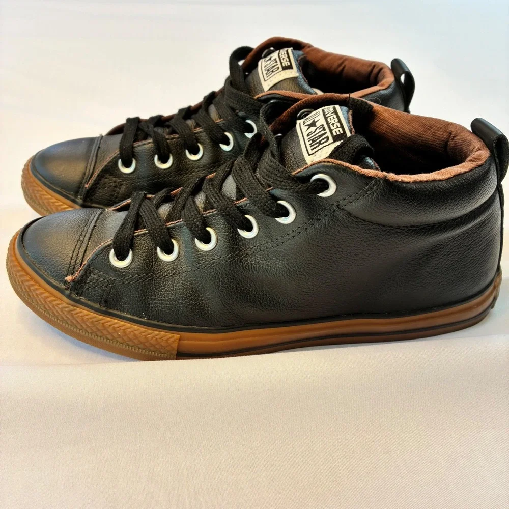 Converse Chuck Taylor All Star Street Mid Black Leather Gum Sole 645196C Size 6Y